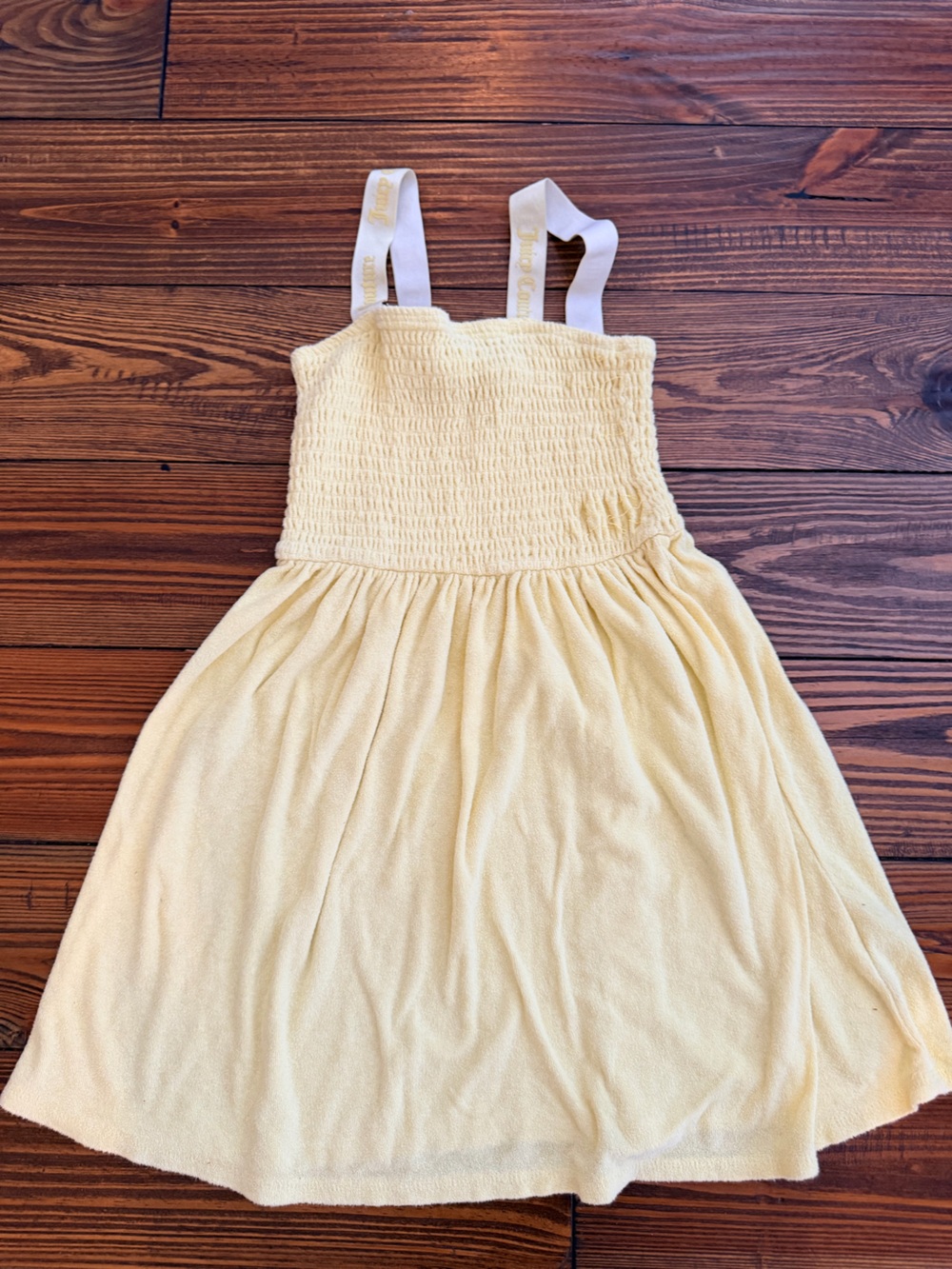 Juicy Couture Girls' Lemon Yellow Smocked Terry Swim Coverup with White Straps